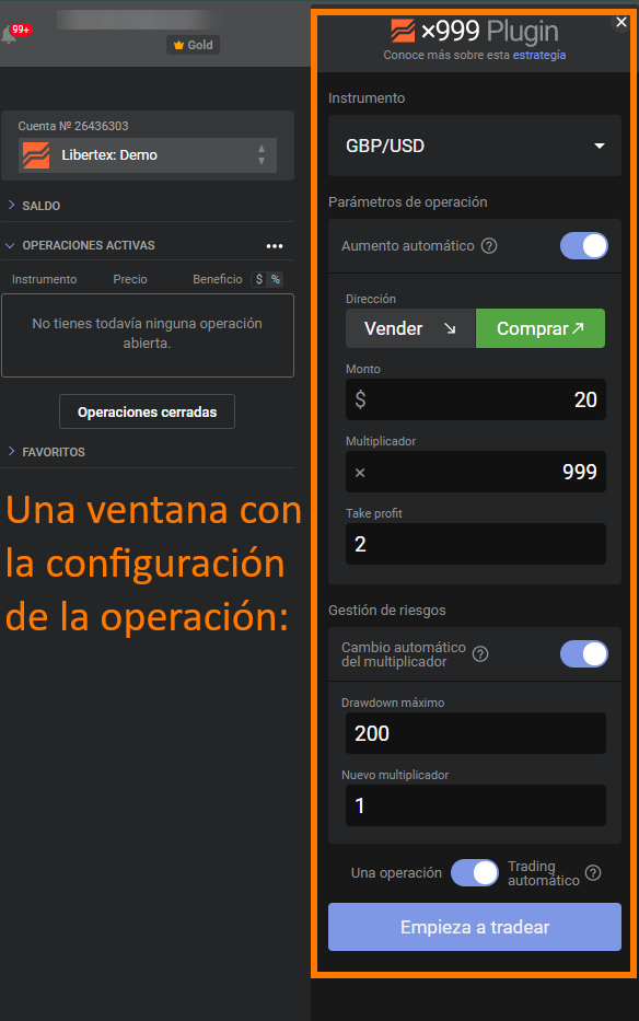 Trade parameters window