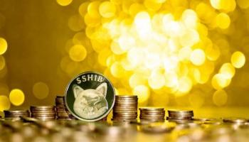 Shiba Inu criptomoneda en un fondo dorado.