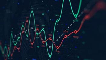 Gráfico de mercado alcista proyectado en una pantalla.