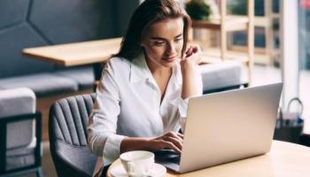 Una joven analiza en su laptop las características de la plataforma Trading Central.