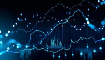 Un gráfico de tendencia proyectado en un fondo oscuro.